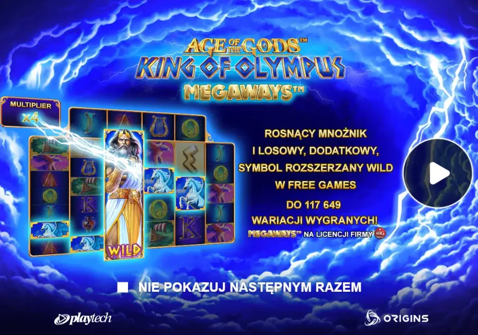 Ekran ładowania automatu Age of the Gods King of Olympus Megaways