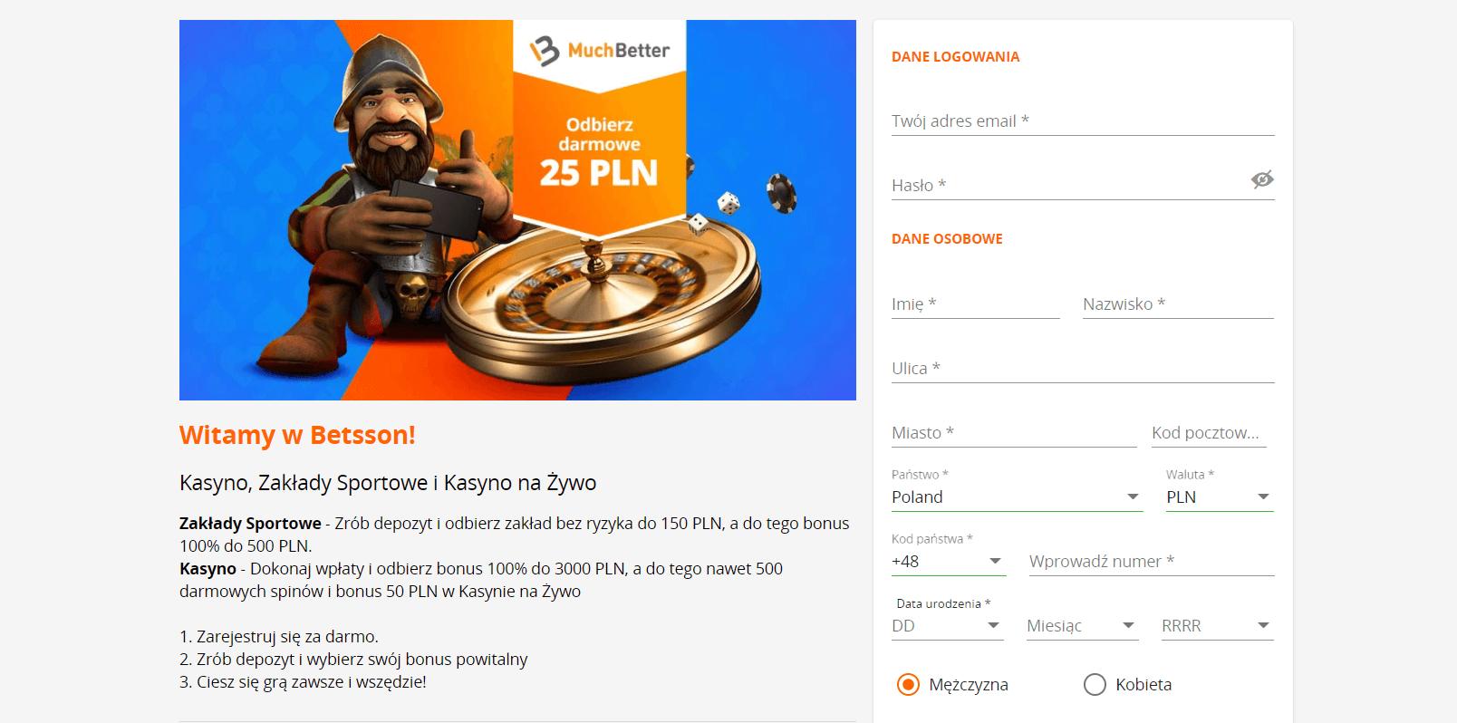 betsson login screenshot