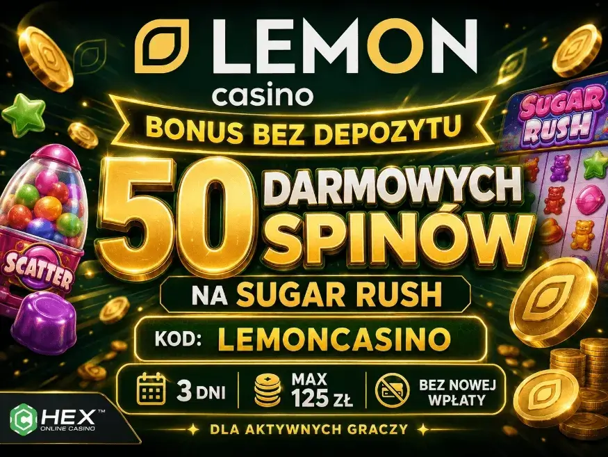 Bonus bez depozytu w Lemon Casino – 50 darmowych spinów na Sugar Rush