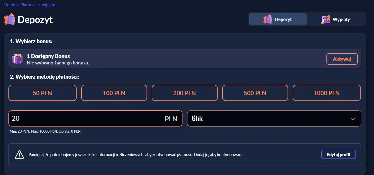 Bison Casino – 20 zł deposyt