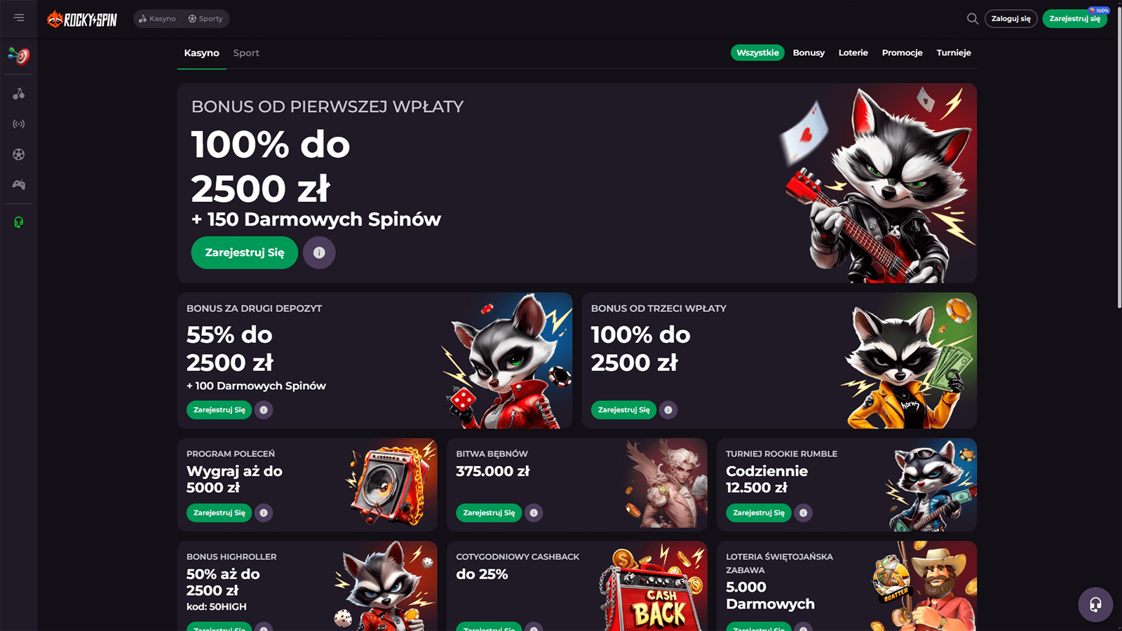 Bonusy i Promocje Rocky Spin Casino