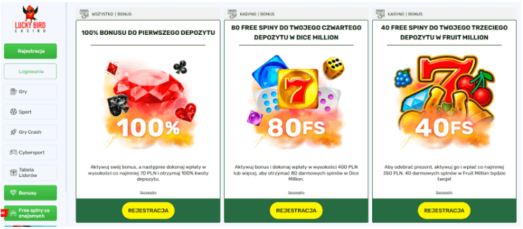 Bonusy kasynowe w Lucky Bird Casino