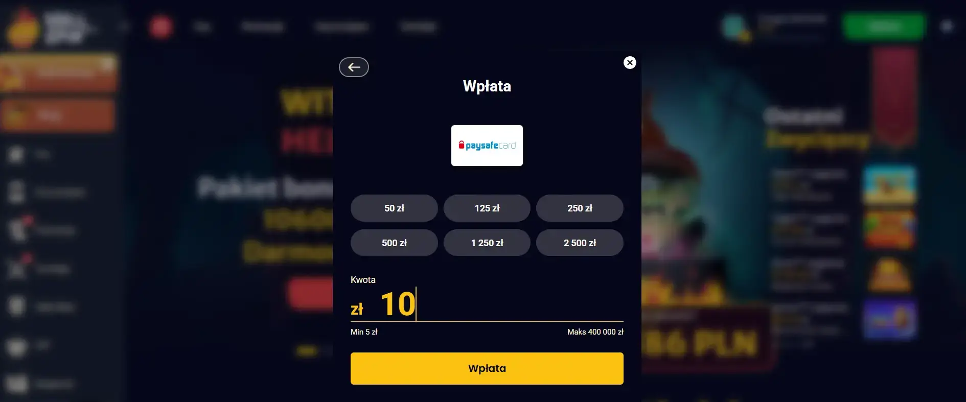 HellSpin kasyno minimalny depozyt 10 zl paysafecard