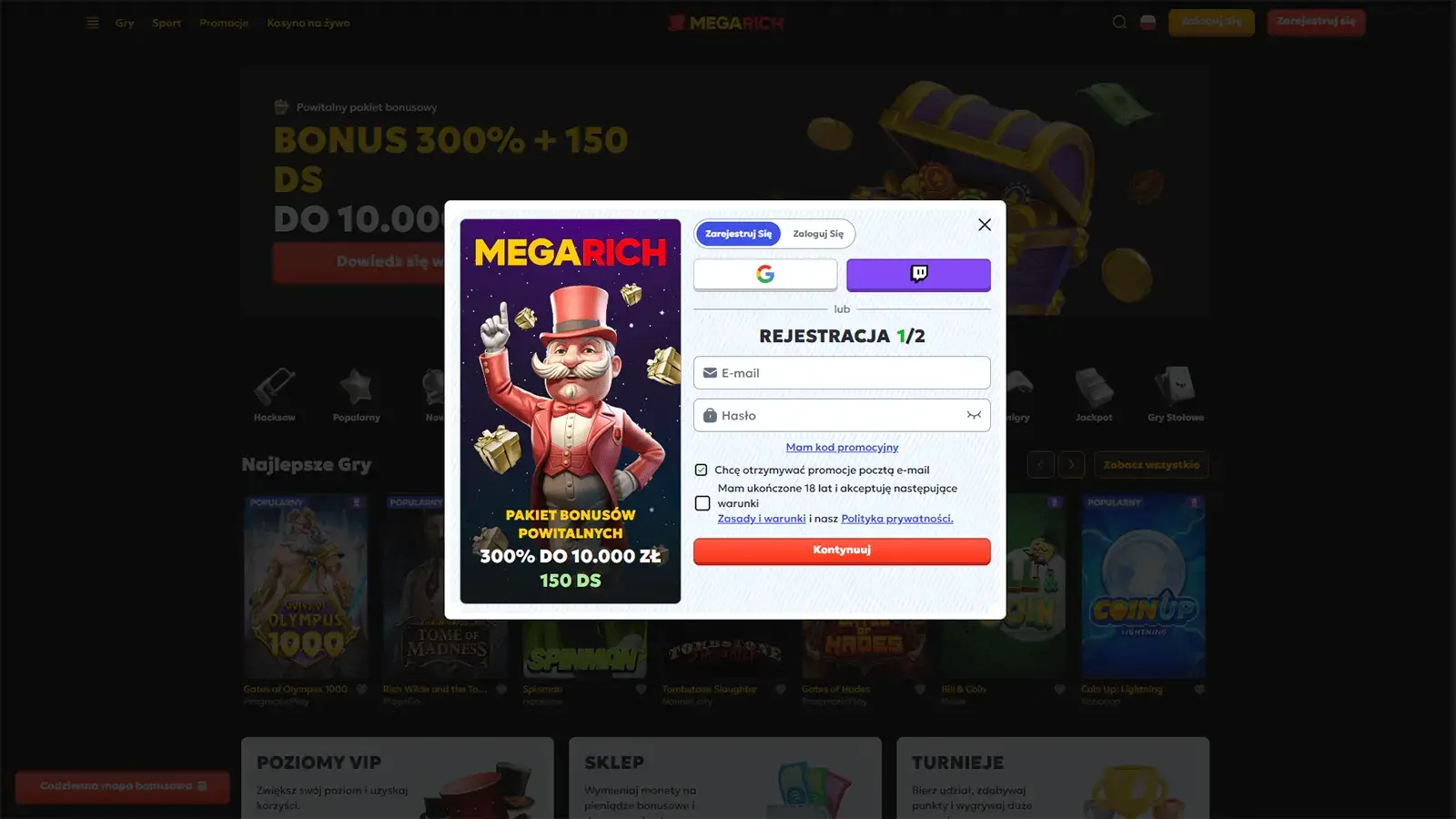 Rejestracja w MegaRich Casino