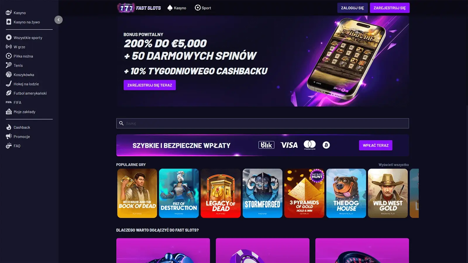 Strona glowna kasyna Fast Slots