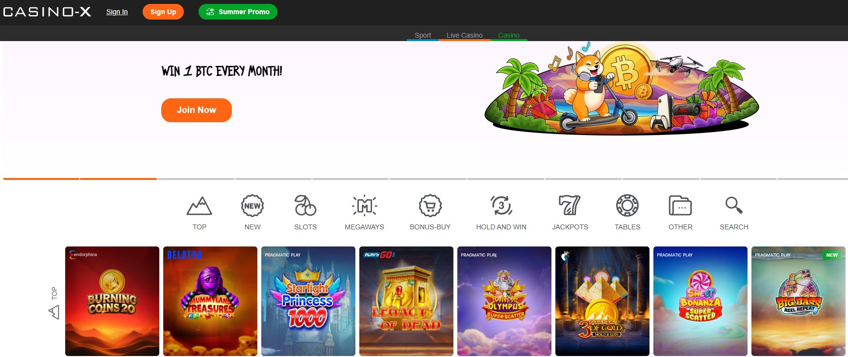 Casino X Homepage