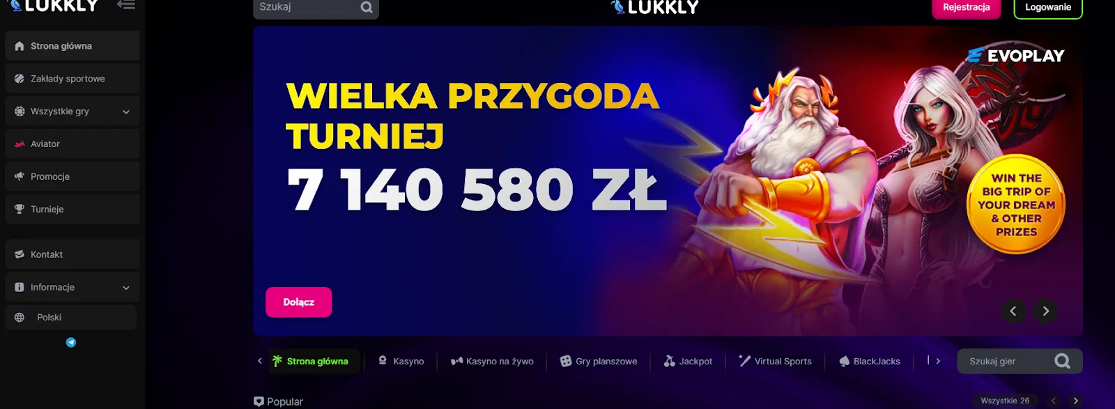Lukkly Casino Homepage