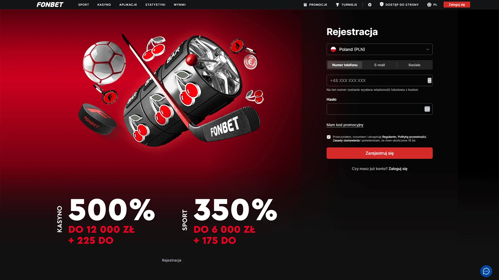 Proces rejestracji w Fonbet Casino