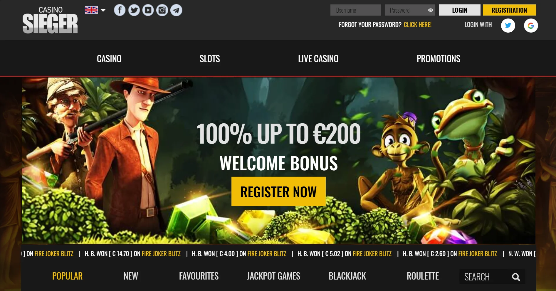 Sieger Casino Homepage