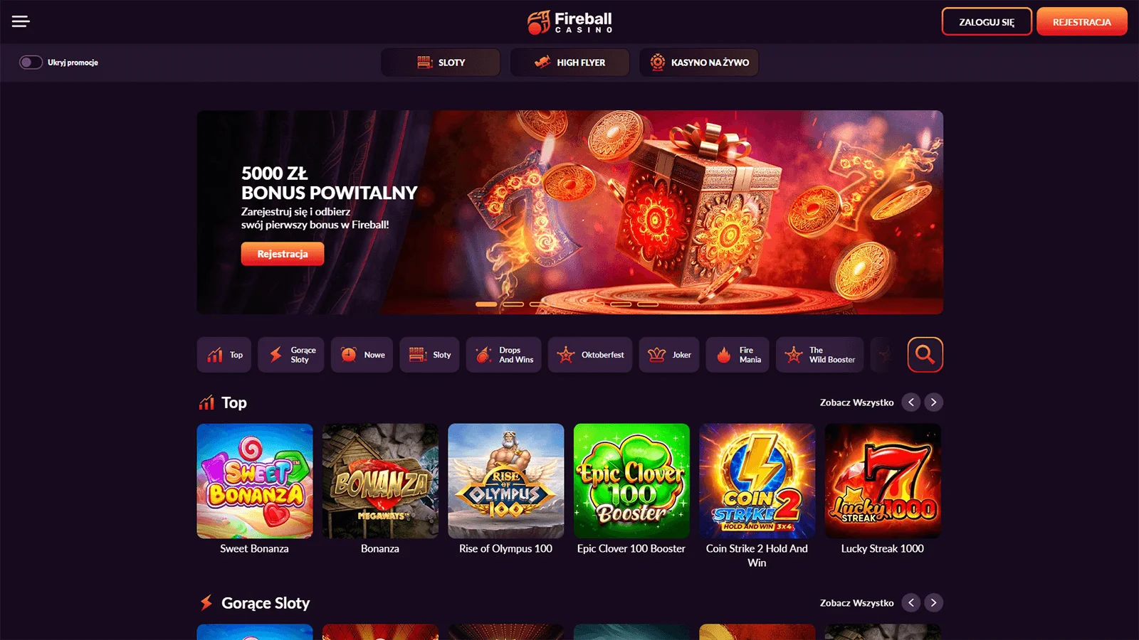 Strona glowna kasyna Fireball w Polsce