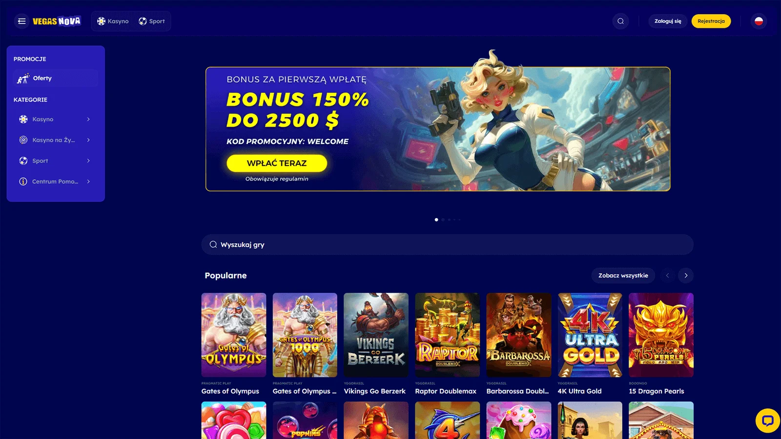 Strona glowna kasyna Vegas Nova w Polsce
