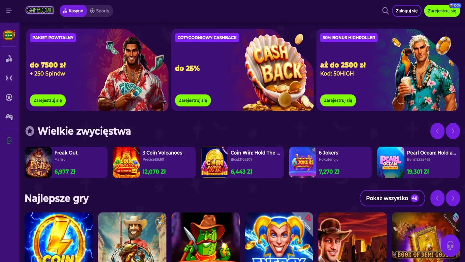Gambloria Casino Homepage