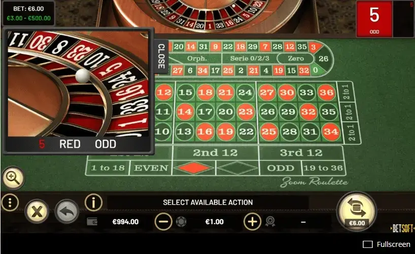 Gra hazardowa zoom roulette zbliżenie na zwycięski numer 5 czerwone