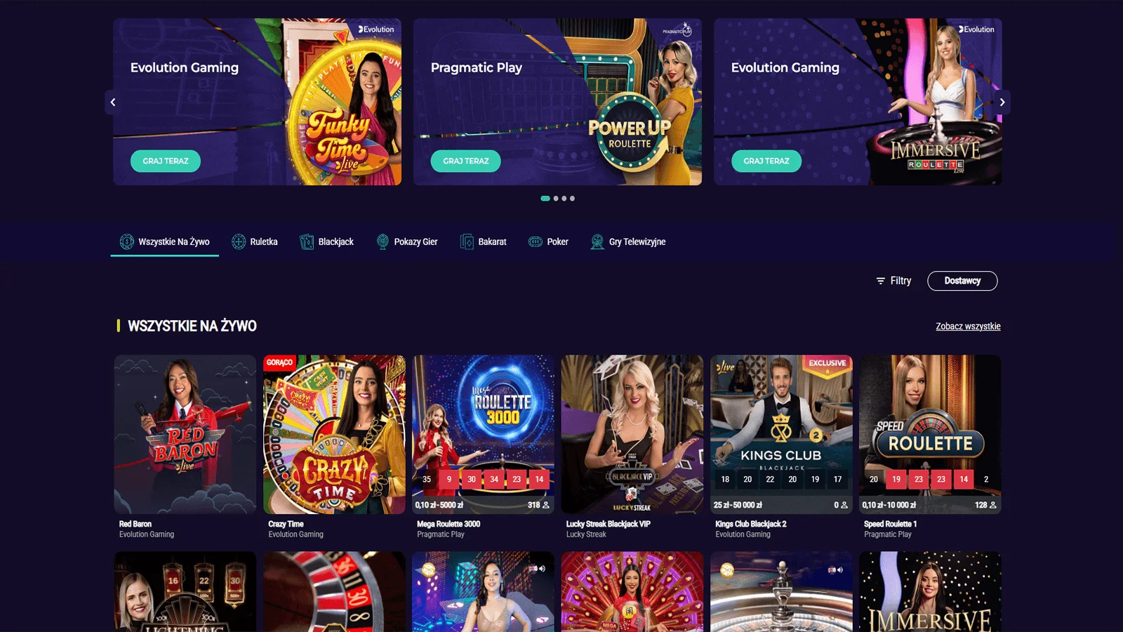 Gry kasynowe na zywo w kasynie SpinPlatinum
