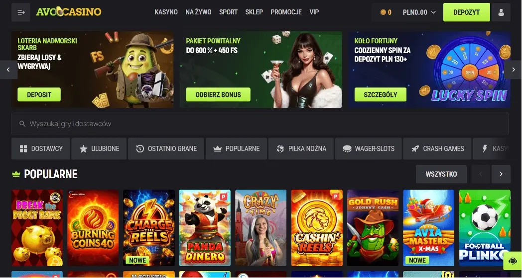 karuzela banerow i popularne gry avocasino