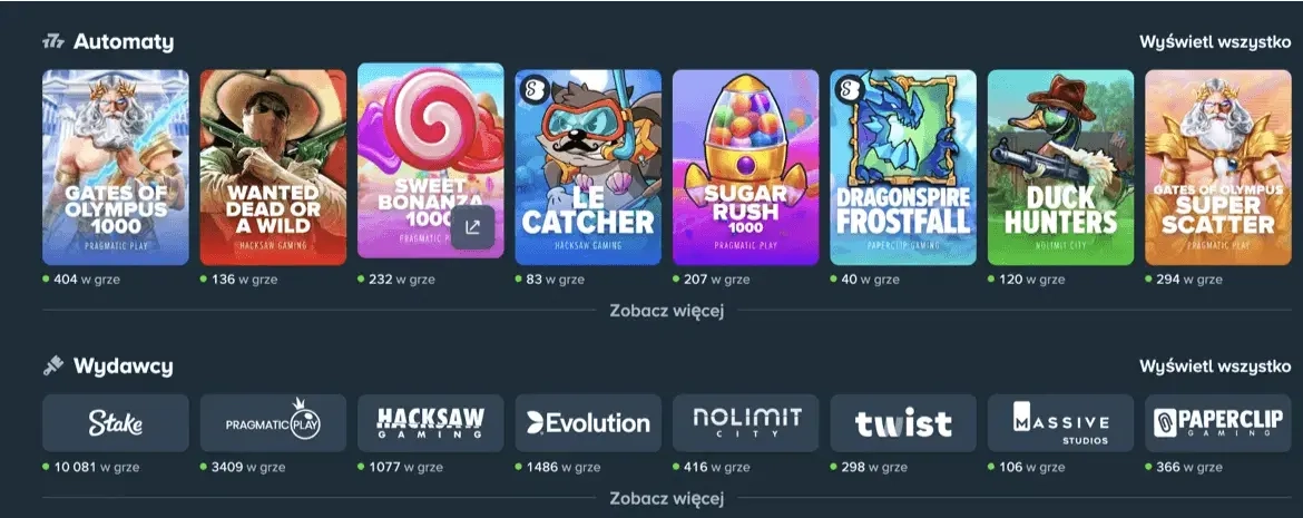 katalog gier kasynowych z podzialem na dostawcow i wydawcow stake