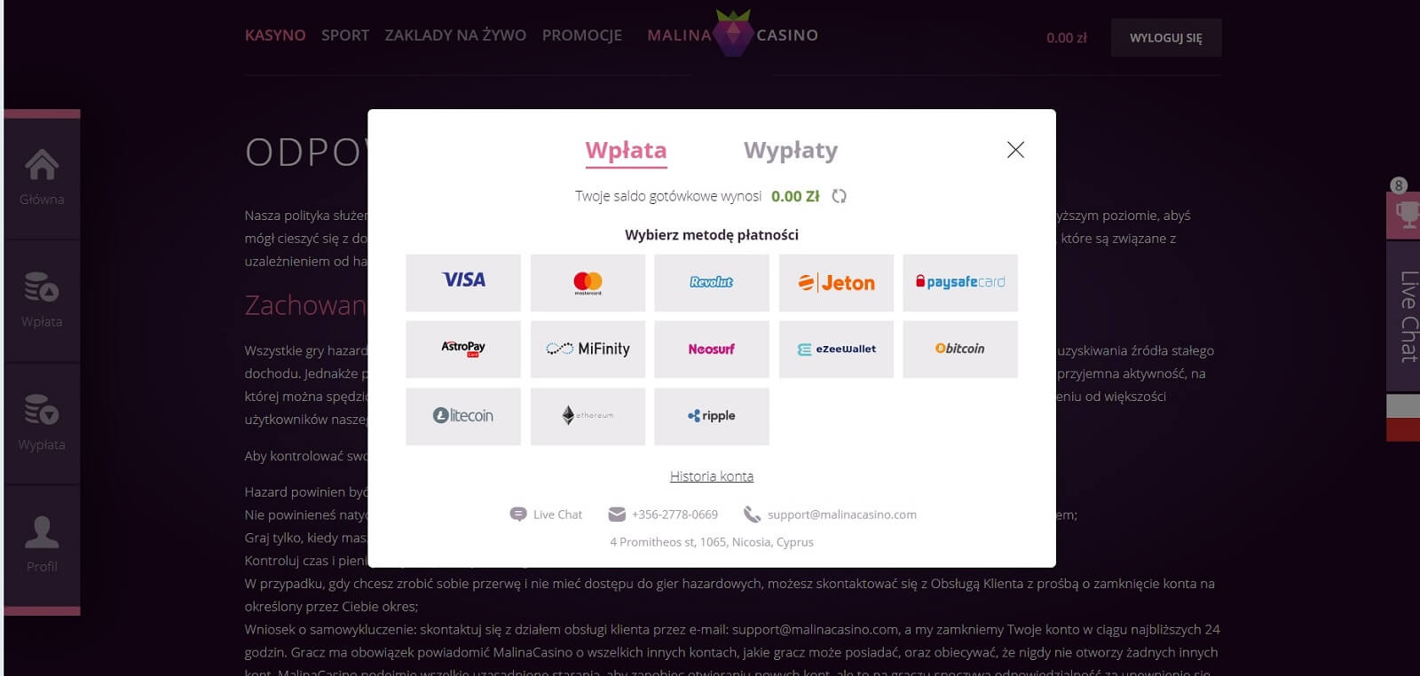 malina kasyno metody wpłat screenshot