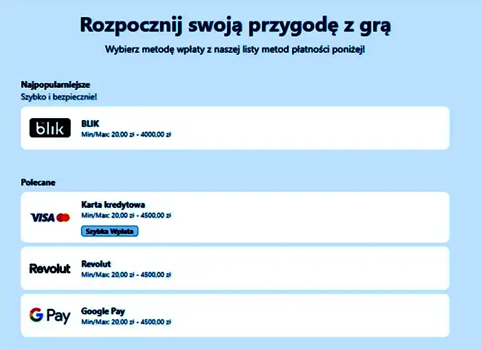 Metody płatności w kasynie VeraAndJohn w Polsce
