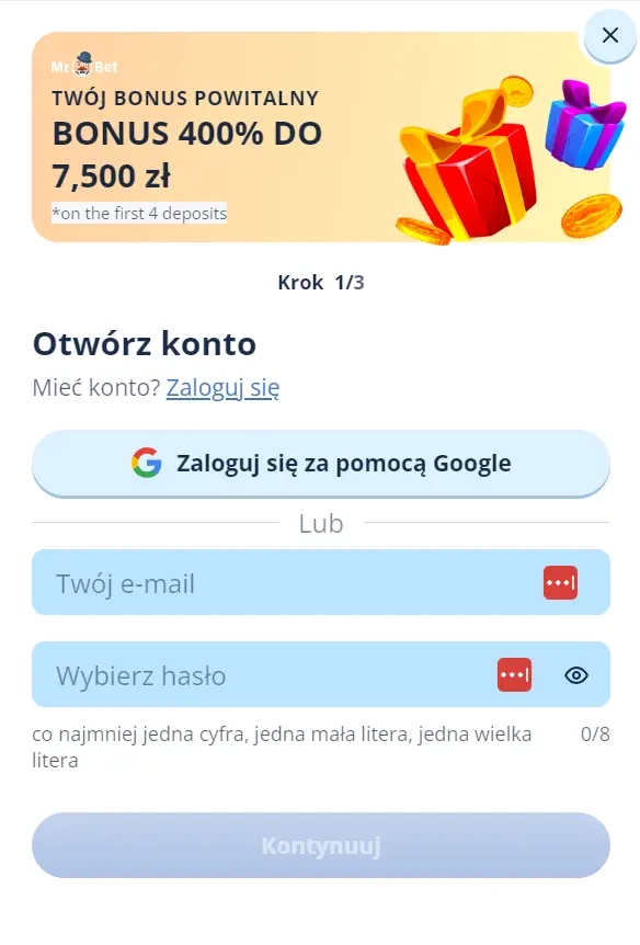 mr. bet rejestracja nowego konta