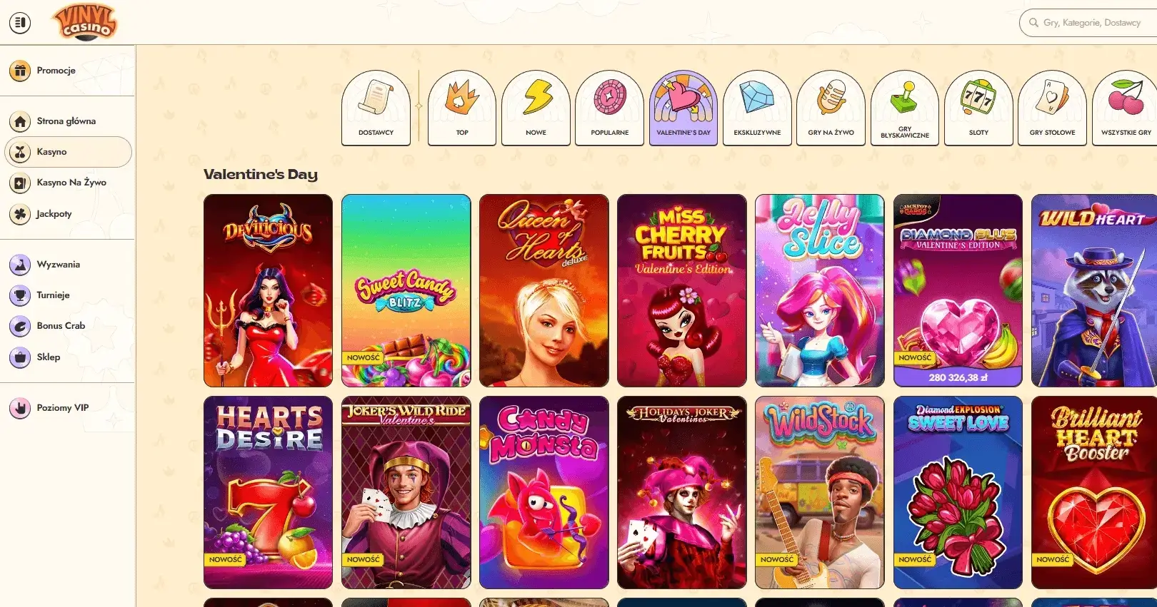 Sekcja Valentine's Day w Vinyl Casino