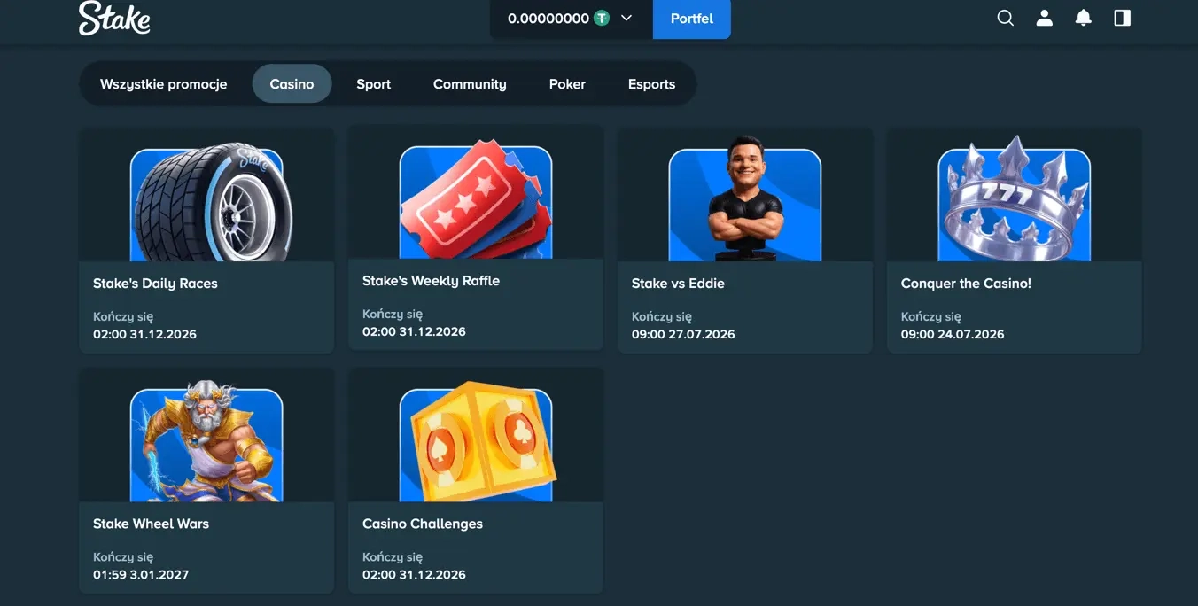 strona z promocjami i bonusami kasynowymi stake