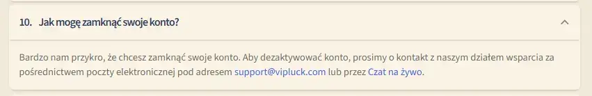 VipLuck Jak usunąć konto