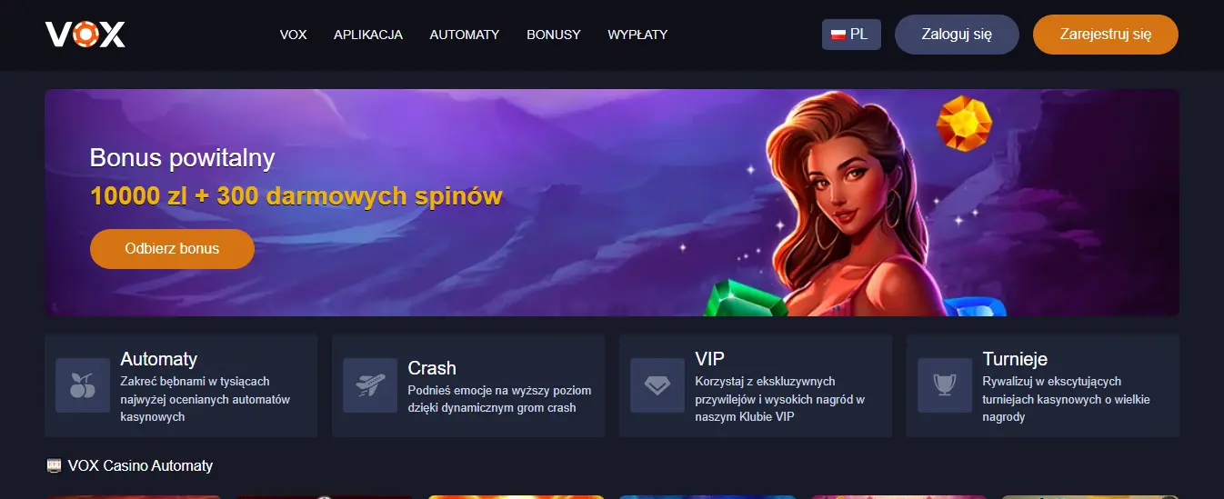 Vox Casino Homepage